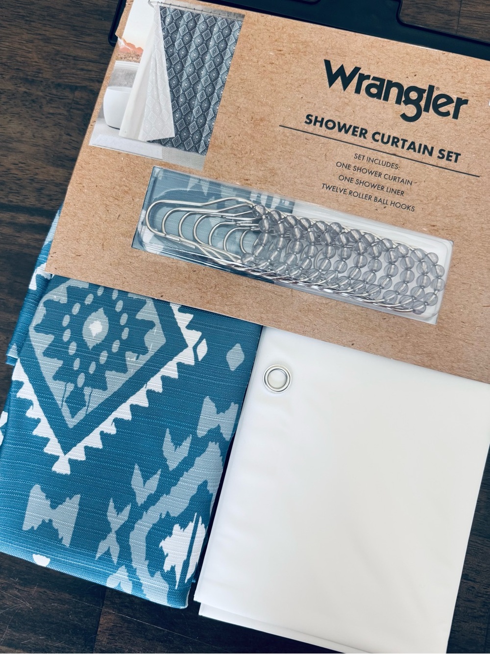 Wrangler Blue Western Tribal Southwest Complete Shower Curtain Set